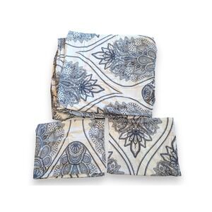 Pottery Barn Cassidy Queen Duvet Cover + 2 Pillow Shams Blue Paisley Medallion